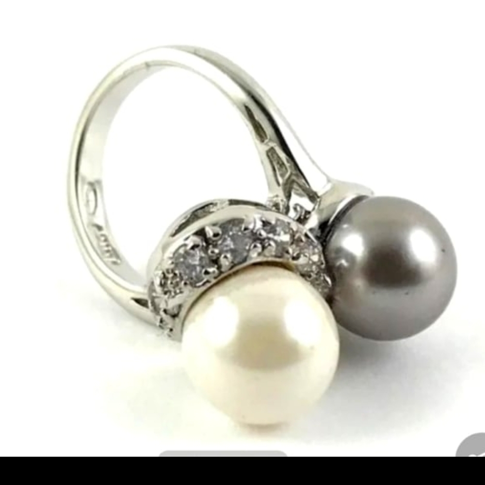 JTV Silver Ring with Dual Pearls